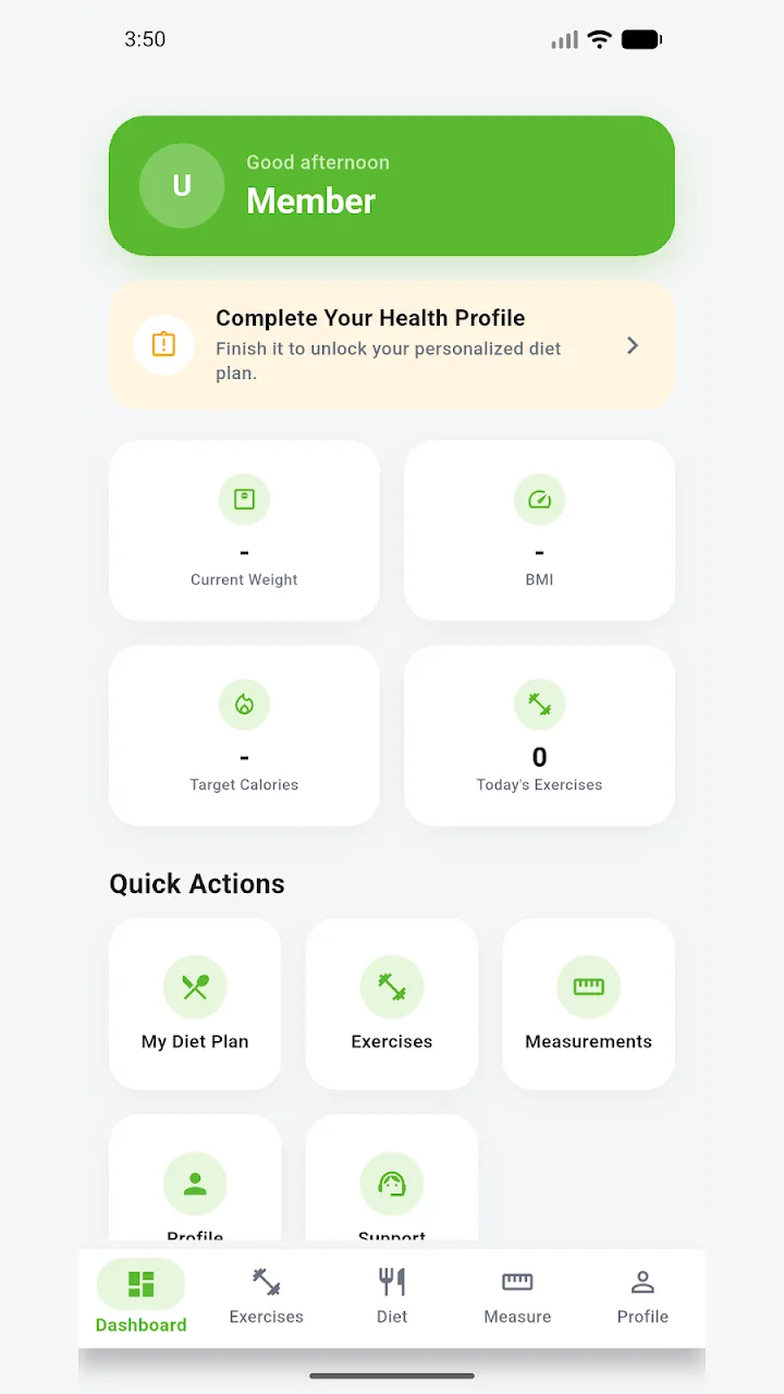 Guru Fitness Club Mansa app — member dashboard screen