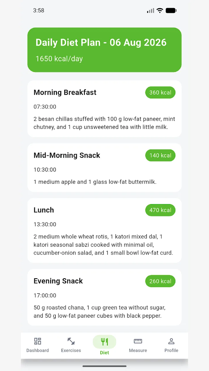 Guru Fitness Club Mansa app — daily diet plan screen