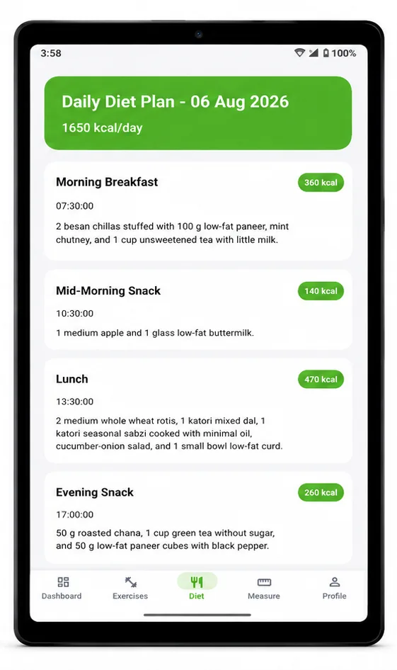Guru Fitness Club app — Daily Diet Plan — Tablet